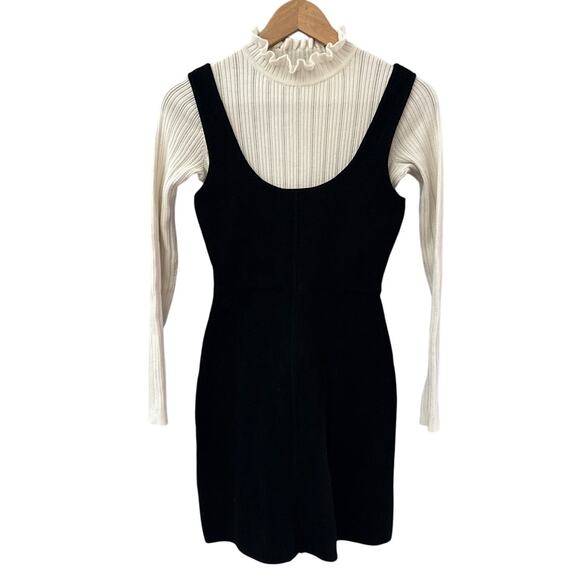 Sandro Ora Layered Look Pinafore Mini Dress Cream Black Size Small - Picture 4 of 9